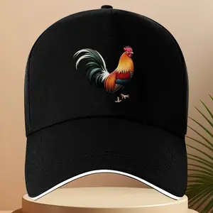 S&T 1 Gradient Color Rooster Baseball Cap - Animal Pattern Hats, Lightweight Breathable Polyester Fiber, Machine Washable, Ideal for Fitness, Outdoor Sports, Black with Bright Red, Orange, Blue Rooster