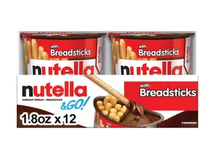 Nutella & GO! Chocolate Hazelnut Spread with Cocoa + Breadsticks, 12 Snack Packs, 1.8 oz Each