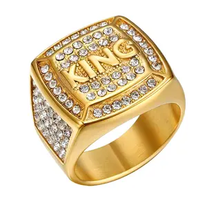 OIDEA Men’s 18K Gold Plated Alphabet Design Signet Ring - KING Letter Hip Hop Punk Club Ring with Zircon, Birthday Party Gift Costume Jewelry, Alphabet Design Ring summerwins,summerwins
