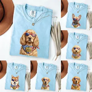 Comfort Colors Light Green Custom Patriotic Dogs, 4th of July Dog Dog Breeds, Custom Available, USA Flag, Fireworks, Freedom America 250 Dog Mom Owner - Gen X Shirt USA