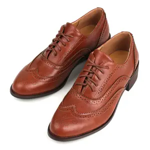 CYNLLIO Womens Oxford Shoes Round Toe Lace-up Wingtips Chunky Block Heel Slip on Casual Party Fall Winter Cutout Brogues Saddle Ladies Shoes