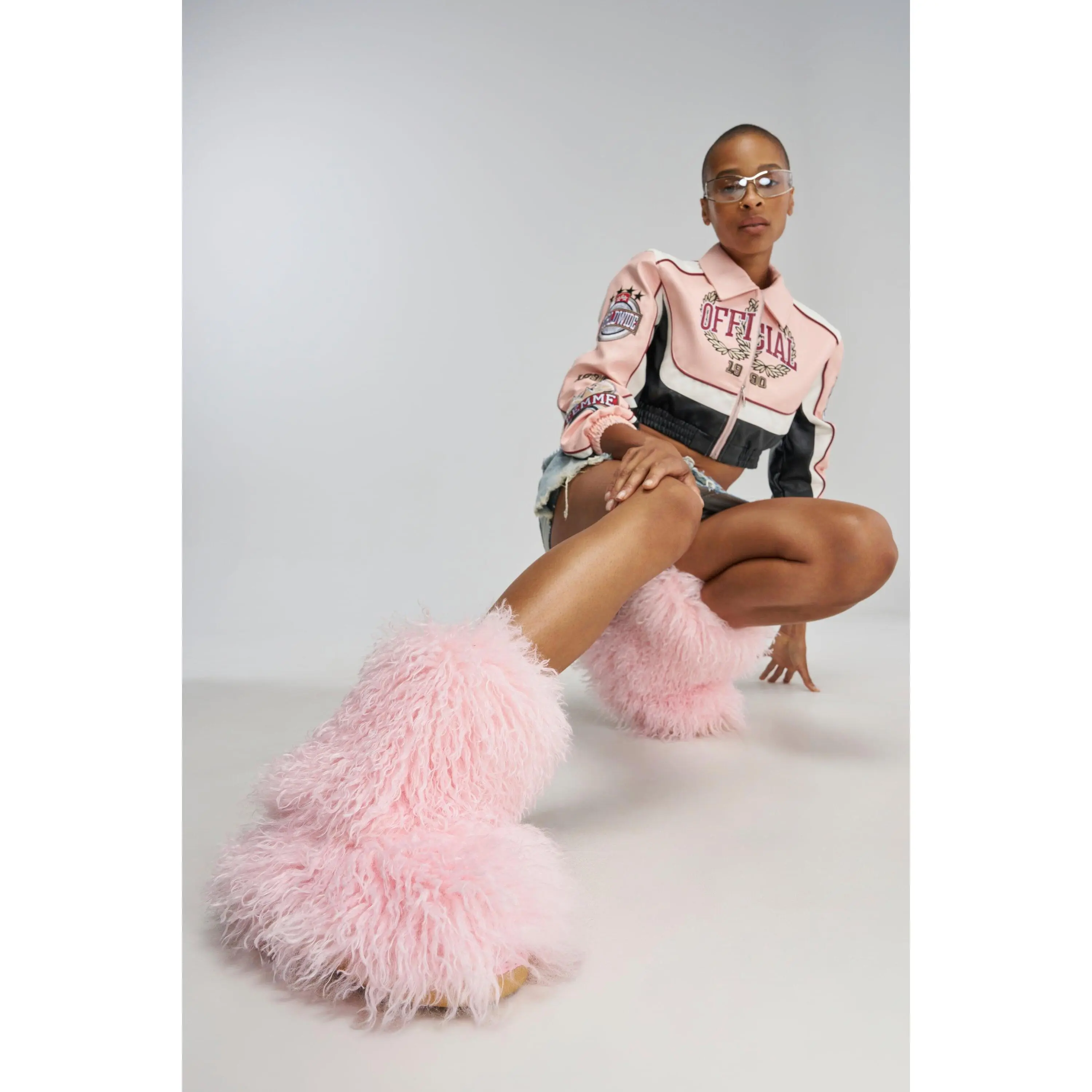 AZALEA WANG AZAD PINK MOHAIR FLAT BOOTIE