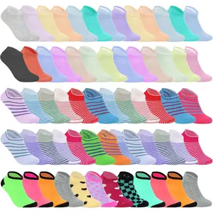 Women's 20-Pair Bulk Low-Cut Ankle Socks, Soft Cotton Colorful Style Casual Socks for Women & Donations