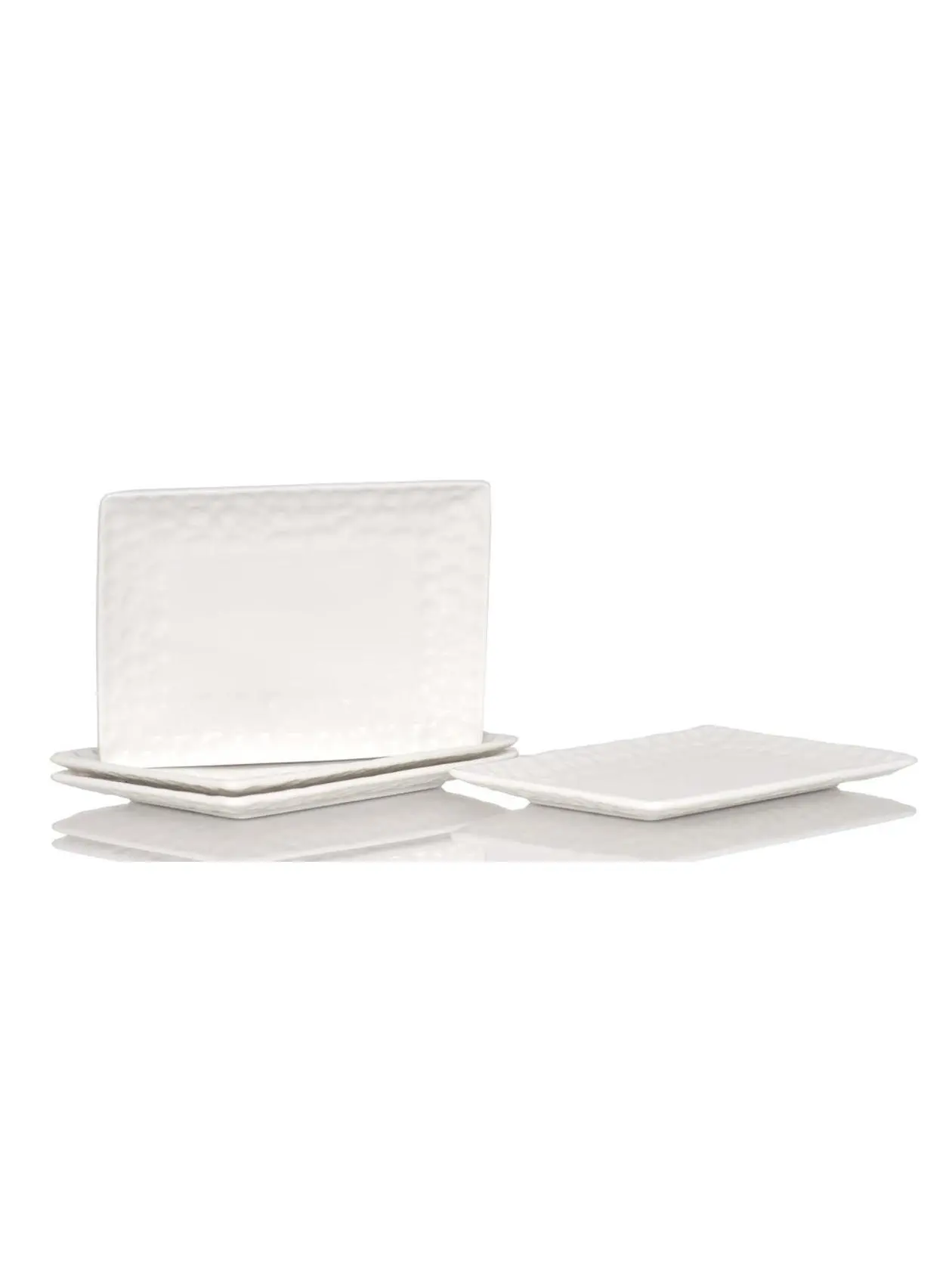 HomeRoots 483521 Rectangular Pebbled Porcelain Salad Plate Set - 6-Piece Service, White, Modern Home Decor, Dishwasher-Safe