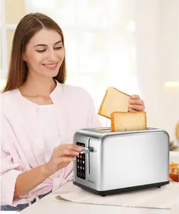 2 Slice Toaster Touch Screen 1.5" Wide Slot, Stainless Steel Smart Bread Toaster for Bagel Muffin Waffle Gluten Free Breads, Timer, Defrost, Reheat, 120V 825W