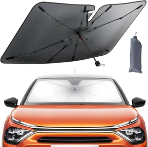Large Car Windshield Sun Shade Umbrella, Upgraded Reflective Foldable Pop Up Auto Front Window Heat Insulation Cover, 99% UVA UVB Blocker Cooling Anti-Aging Shield for Sedan SUV Pickup Truck MPV Van, Portable Summer Automotive Interior Accessories
