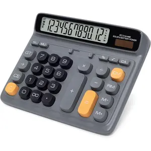 Desktop Calculator with  LCD Display, 12-Digit  Power Solar &  Calculator, Big Button Office Calculator for Accounting, , School & Business Use (Charcoal Gray)