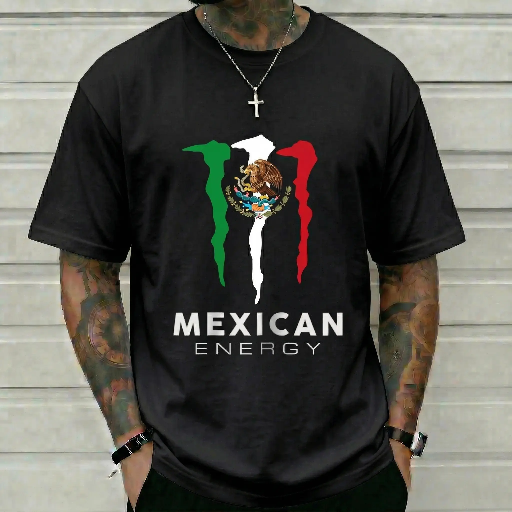 Men's Unisex Short-Sleeve Mexican Energy T-Shirt - Mexico Flag Eagle Claw Marks Print, Cinco De Mayo Apparel, Hispanic Heritage Chicano Pride Edgy Streetwear Top