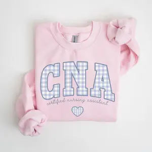 CNA T-Shirt, Sweatshirt & Hoodie – Certified Nursing Assistant Crewneck, Blue Gingham Nurse Graduation Outfit