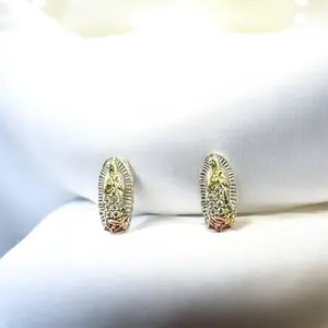 Religious Small Studs 3 Tone 14k Gold Plated Earrings for Women