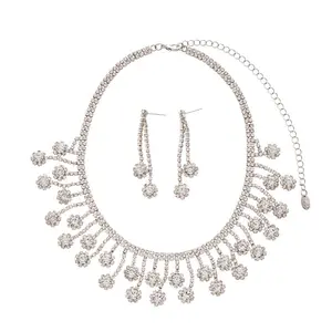 ANDKISS 2-Piece Set: Light Luxury Style Stud Earrings and Necklace, Diamond Embellished Floral and Tassel Design, Western Inspired, Unique and Sophisticated Jewelry for Women, the Perfect Gift for Girls, Moms, or Best Friends