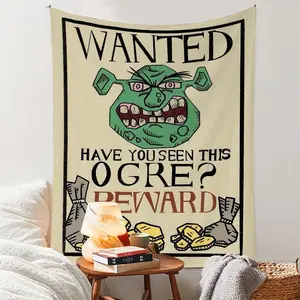 Cartoon Ogre Pattern Wall Hanging, Funny Novelty Decor, Handmade Home Accent, Unique Quirky Design Great Conversation Starter Art Tapestry