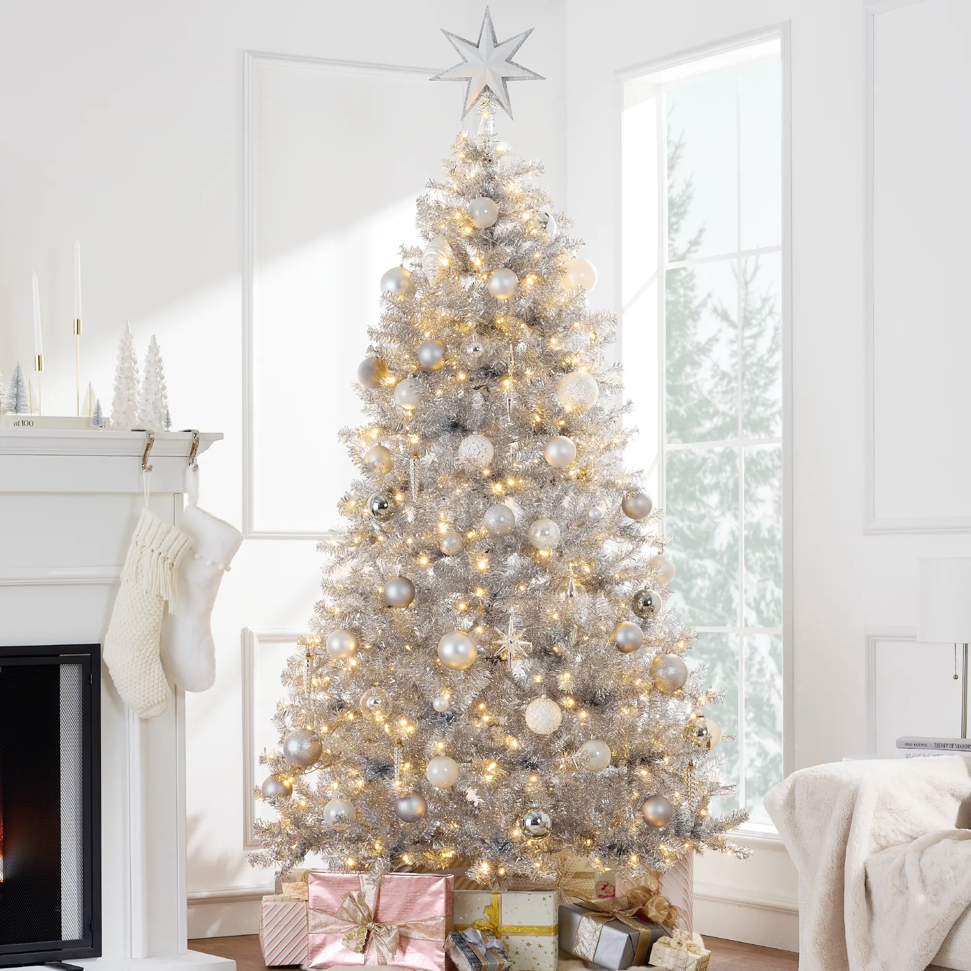 Best Choice Products Prelit Artificial Tinsel Christmas Tree Festive Holiday Decoration w/ Stand - Silver Best Choice Products Prelit Artificial Tinsel Christmas Tree Festive Holiday Decoration w/ Stand - Silver