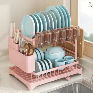 Multifunctional Kitchen Sink Dish Rack, Draining Bowl Shelf Organizer, Home Use Countertop Storage Holder, Dish Drainer, Dish Drying Organiser, Macaron Color Series
