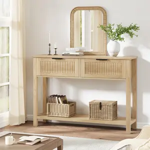 Farmhouse Entryway Table,43 Inch Wood Console Table with 2 Drawers,2 Tier Sofa Table with Storage for Living Room, Foyer Tables for Entryway