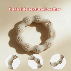 Natural textured silicone teether ring,easy to grip,1 counts silicone baby teething toy,sensory teether,teething ring for newborns,infant tactile training  molar gum toy,newborn accessories