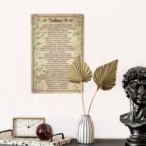 1pc 8x12in Aluminium Religious Home Decor Sign, 2D Flat "Salmo 91" Spanish Psalm Metal Plaque with Eucalyptus Border, Pre-Drilled Holes for Easy Hanging, Gift for Spanish-Speaking Believers