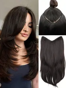 22 Inch Synthetic Long Straight Clip-In Hair Extensions – V-Shape Heat Resistant Hairpiece for Women & Girls