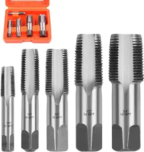 HORUSDY 5-Piece NPT Pipe Tap Kit with Heavy-Duty Storage Case, Premium Carbon Steel Threading Tools, 1/8"–3/4" Tapered Pipe Taps for Fast, Clean & Reliable Plumbing Repairs
