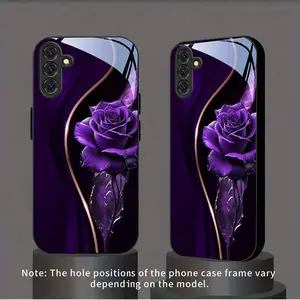 Phone Case - Gilded Purple Rose Dark Pattern New Black Tempered Glass Phone Case for  S26 S25 S24 S23 S22Pro S21 S20 Fe Plus Ultra Pro A56 A55 A54 A53 A52 A51 A36 A35 A34 A32 A26 A25 A24 A23 A16 A15 A14 A06 A05 A03s, Accessories, Smartphone, Casing, Cover