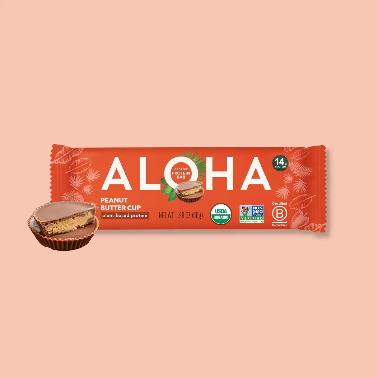 ALOHA Peanut Butter Cup Protein Bar | 12 Bars | 14g Plant Protein, 5g Sugar | Certified USDA Organic, Vegan, Gluten-Free | Inspired by the Classic PB Cup