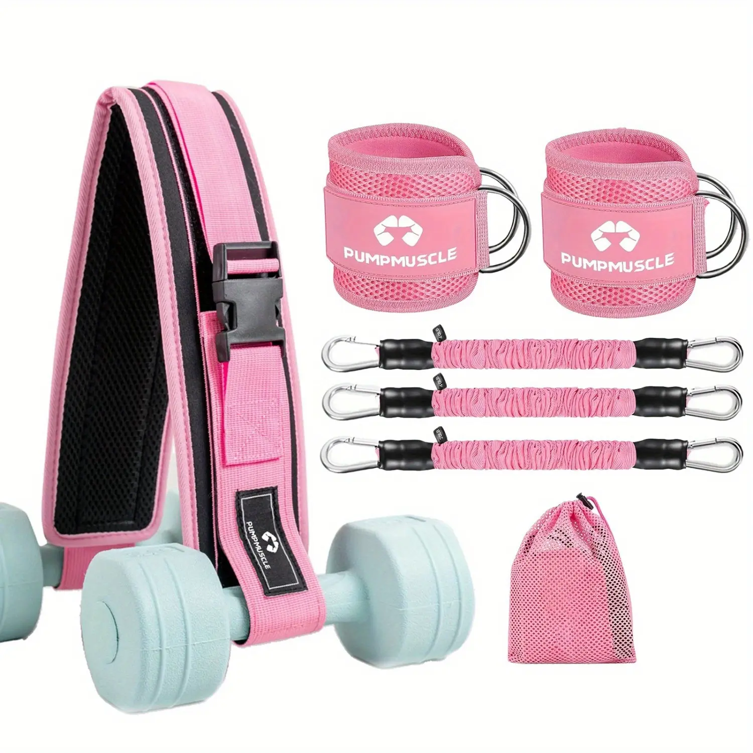 7pcs Ankle Resistance Bands With Cuffs for Working Out and Hip Thrust Belt, 1X Hip Thrust Belt, 2X Ankle Straps, 3X Resistance bands(20lb, 30lb, 40lb), 1X Carry Bag, Kickbacks, Hip, Leg and Glute Exercise - Training Poster Included - for Women