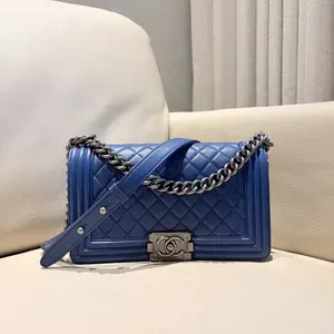 Pre-owned CHANEL Leboy Blue Silver Medium Size Lambskin with Black Card 2017 23232791 HK