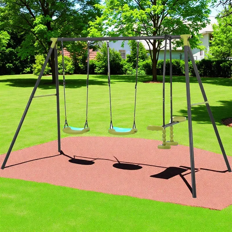 3-Seat Swing Set for Kids, Heavy-Duty Steel Playground Equipment for Backyard with 3-in-1 Swings, ASTM Certified, 440lbs Capacity, Parents, Sports