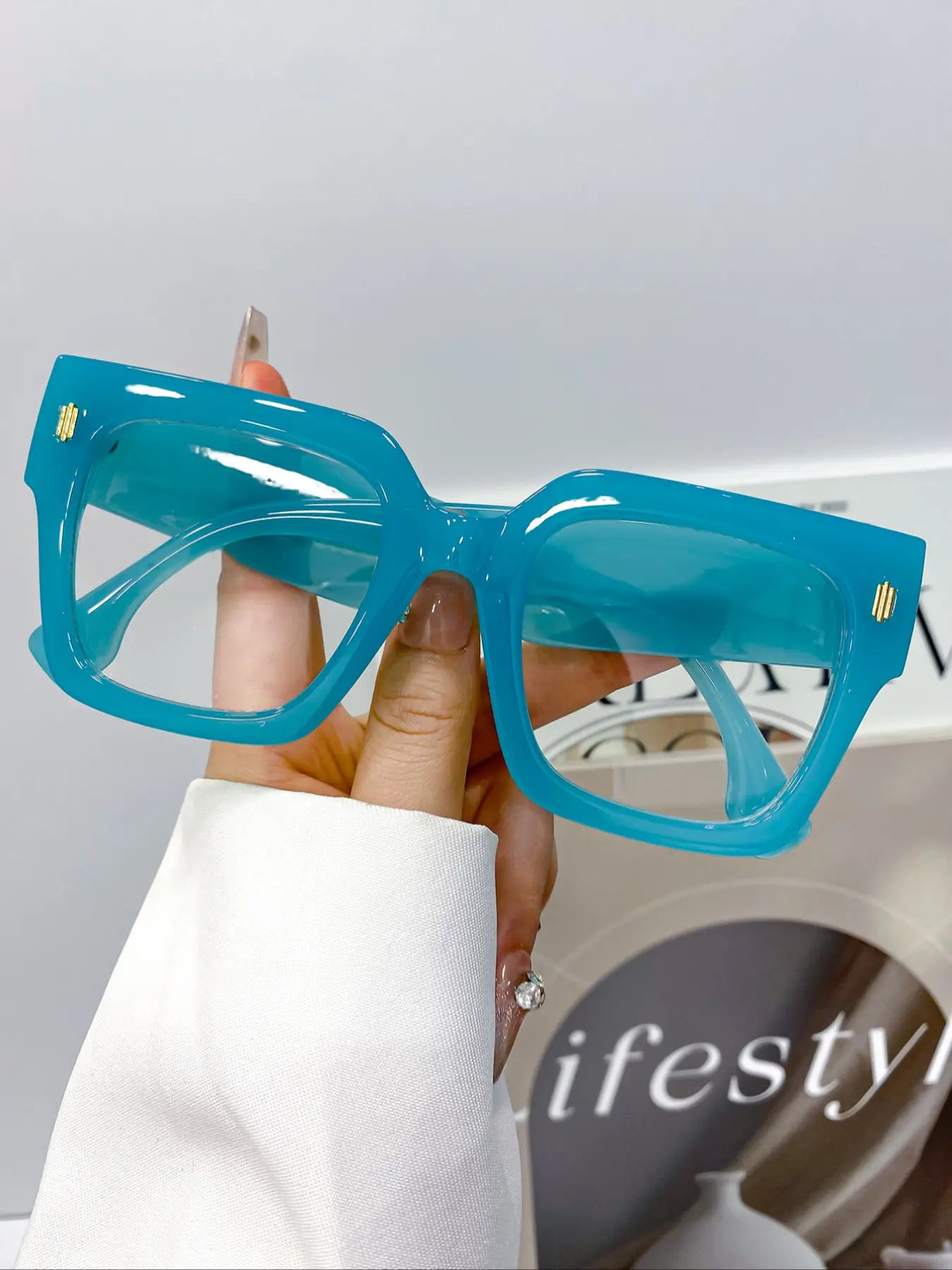 Fashion Oversized Square Glasses for Men & Women, High-Quality Rivet Decor, Simple Versatile Daily Casual Eyewear, Stylish Square Frames, Stylish Trendy Eyewear, Fashionable Frames Glasses, Trendy Casual Eyeglasses