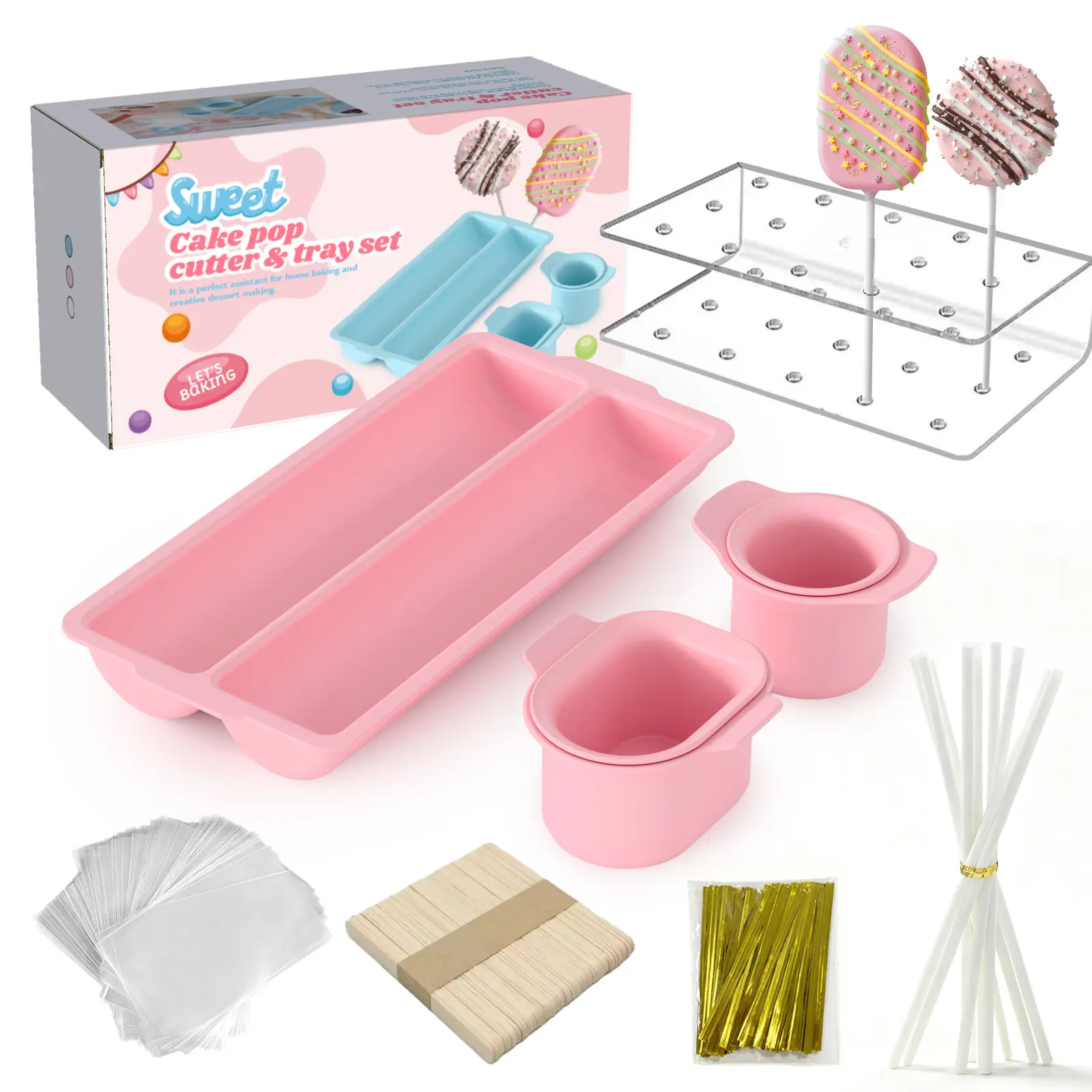 Cake Pop Maker Set Including Molds, Sticks, and Wrappers with Ties, Bakery Baking Supplies & Tools for Easter and Mother's Day, Ideal for Home, Weddings and Parties