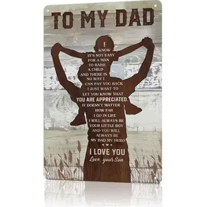 8x12 in Rectangle Aluminium Metal Sign - To My Dad From Son Silhouette, Rustic Wood Style Sentimental Plaque, Heartfelt Daily Wall Decor, Father's Day Gifts