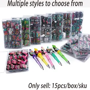 15 silicone focus beads, Bead Assortment, Beads Set, Beading Making, Diy jewelry making, suitable for Valentine's Day, Easter, animal bows, etc., suitable for DIY ballpoint pens, keychains, bags, pendants, etc., Beads For Crafts