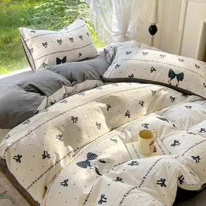 3/4pcs Natural Weave Oxygen Dual-Layer Bedding Set, Cozy Home Rest Bed Linen, Elegant Twin Bedding, Daily Comfort Sleep Kit