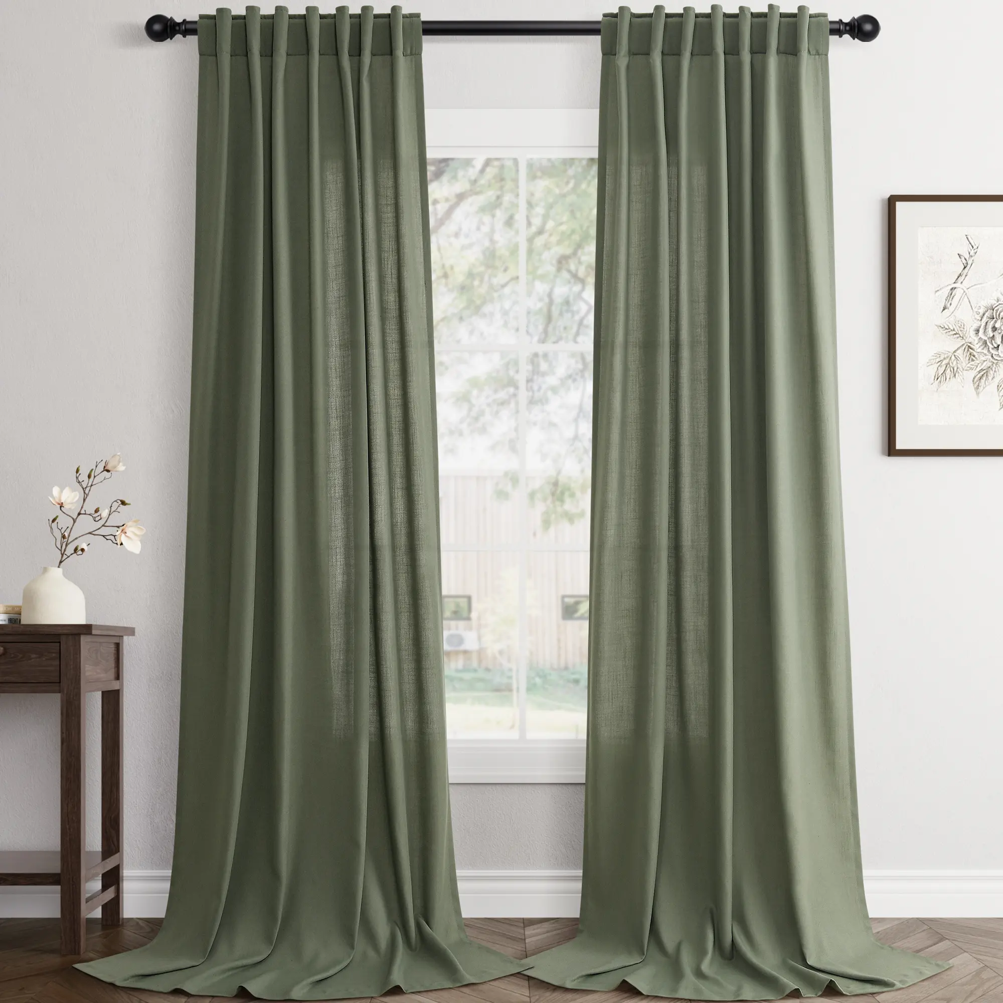 Jowels Linen Semi-Sheer Curtains 2-Panel Set, Modern Farmhouse Light-Fiitering Drapes (52-Inch Width, Rod Pocket Back Tab) for Privacy, Living Room Decor, Bedroom Inspo, House & Room Decor