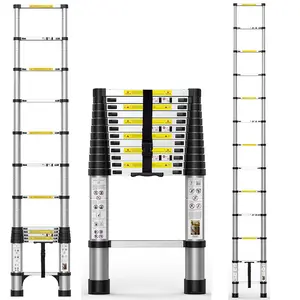 Telescoping Ladder, 8.5FT to 20.4FT Adjustable Aluminum Extension Ladder with Independent Locking, Portable Collapsible Ladder for Home, DIY, Painting, Roof Work, 330LBS Capacity