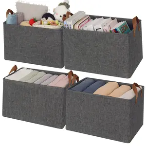 Closet Storage Baskets, Collapsible Fabric Storage Bins with Metal Frame, Clothes Organizer Bins, Extra Large Baskets for Shelves, Dark Gray, 3-Pack