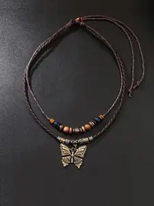 ZZHS Vintage Boho Style Butterfly Design Pendant Necklace, Handmade Beaded Necklace for Women & Girls, Fashion Jewelry for Party, Daily Decor, Trendy Jewelry for Gift