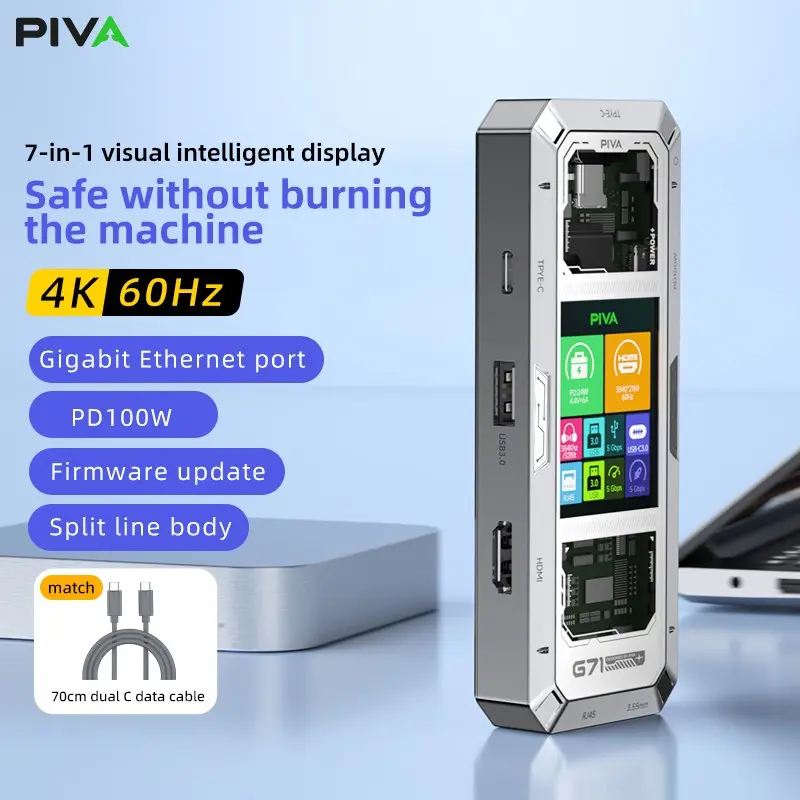 Piva G71 Screen Extender, 4K 60hz, Pd100w Fast Charging, Multi-Port Adapter Converter for Apple 17, High Performance Connectivity