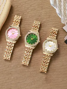 Women's Quartz Watch, Fashionable Luxury Round Diamond Dial, Alloy Strap, Rhinestone Decorated Watch, Perfect for Daily Wear, Holiday Gifts, Thanksgiving, Christmas