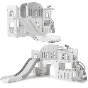 8-in-1 Toddler Slide Playset – Indoor & Outdoor Playground with Climber, Crawling Tunnel, Basketball Hoop, Telescope & Toy Storage, for Ages 1–3