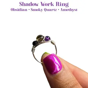 Shadow Work Crystal Ring for Inner Transformation Self Reflection Healing with Obsidian, Smoky Quartz & Amethyst