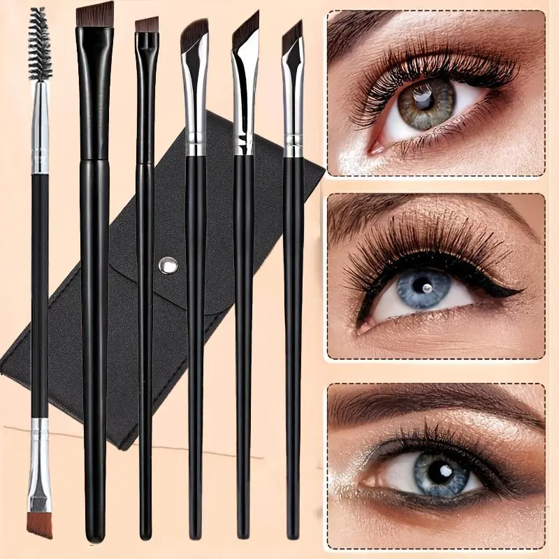 Professional Eyeliner and Eyebrow Brush Set, 6-Count Multifunctional Makeup Duo Brushes with Soft Bristles, Eyeshadow and Angled Brow Brushes Kit for Women, Make Up Tools