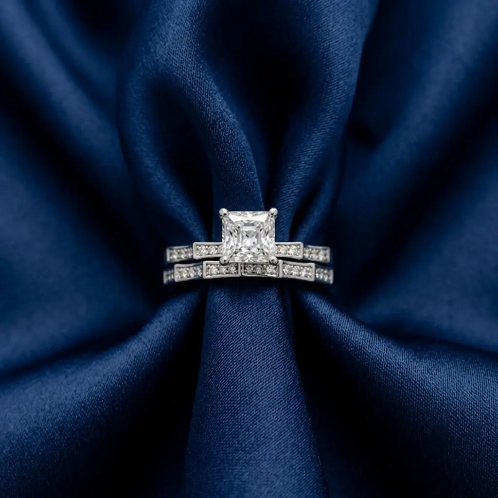 Divine Aurora Moissanite Princess-Cut Ring Set