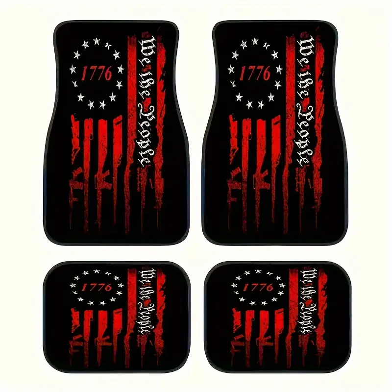 4-piece car floor mat set - Black and red 1776 patriotic print - Easy to clean - Suitable for cars, trucks, and SUVs - High quality car floor mats - Car Accessory - Truck Accessories - Perfect gift for Christmas and Halloween