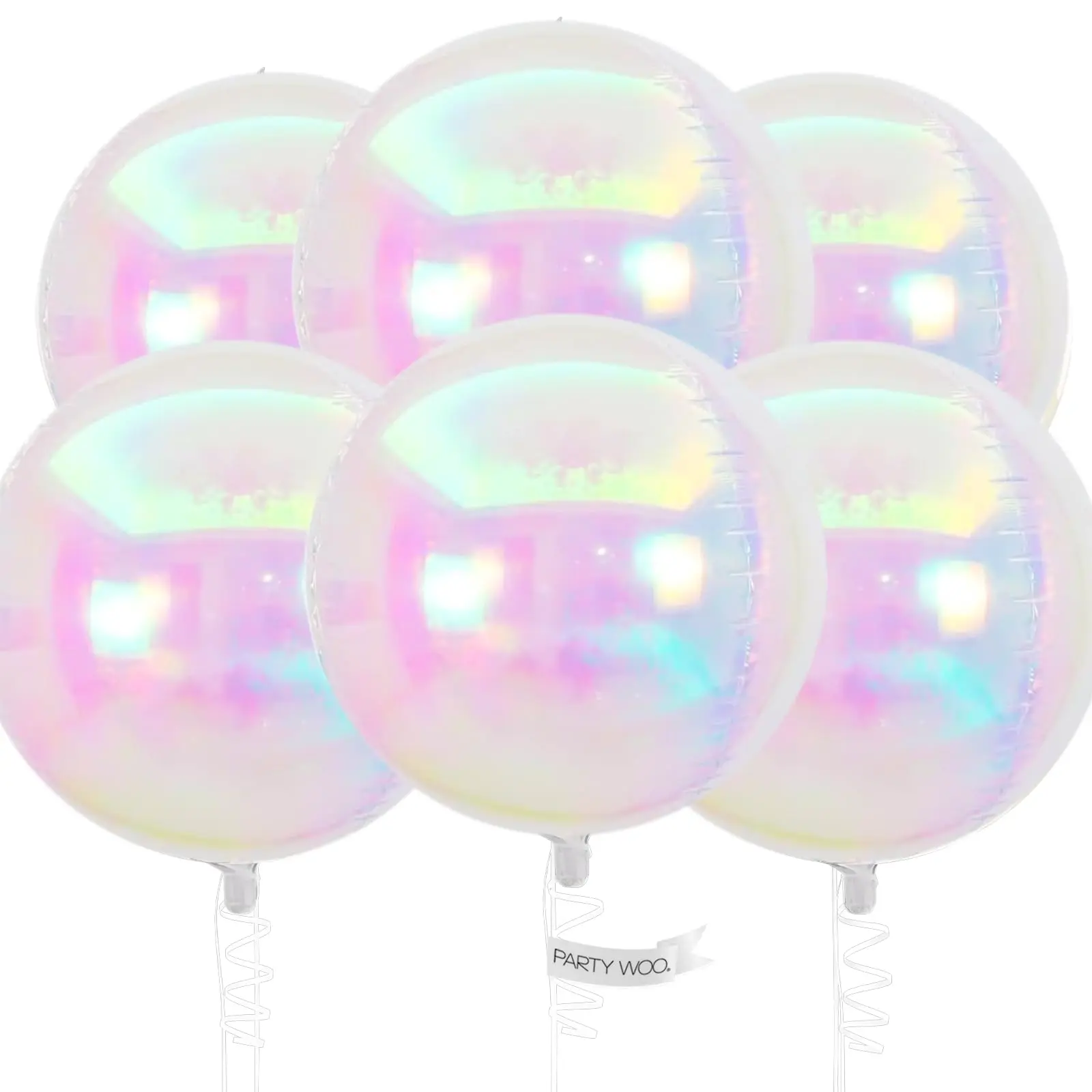 PartyWoo Iridescent Foil Decorative Balloons - 6pcs 22-Inch Large Round 4D Jumbo Inflatable Mirror Mylar, Festive Colorful for Wedding, Birthday Disco Party Supplies, Decorative Balloons Balloons, Balloon Balloons