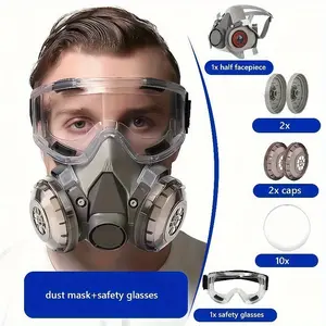 16-In-1 Reusable Half-Face Mask with Filter, Ideal for Painting & Welding, Asbestos Protection, Smoke Safety, Renovation Use, Protective Respirator, Safety Glasses Goggles