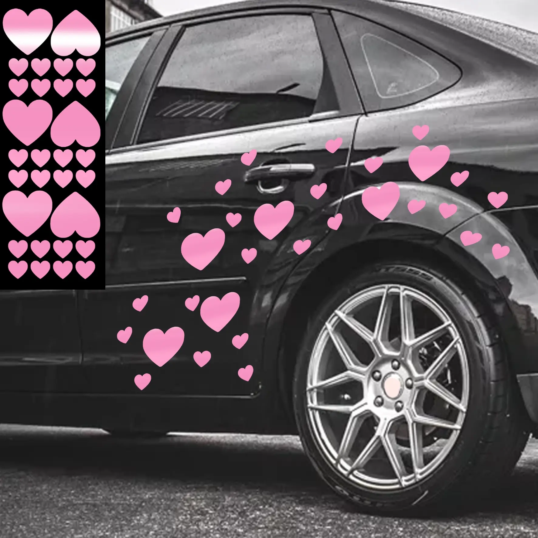 30Pcs/1 Set Heart-Shaped Car Stickers, Cute Love Pattern Self-Adhesive Vinyl Waterproof Decals Sticker for Cars for Car Body Windows Bumpers Exterior Accessories, Vehicle Decoration, Valentine's Day Gift for Boyfriend Girlfriend
