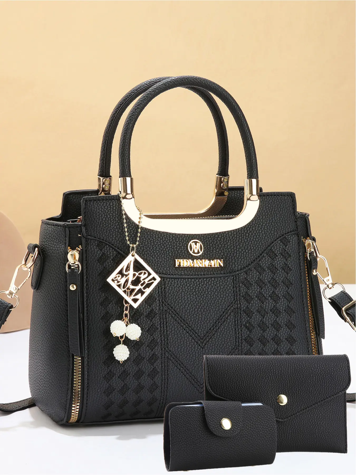 Large capacity fashionable and simple All Seasons Handbag, Geometric pattern handbag, Fashionable purse handbag, Korean temperament outings mommy bag, stylish cross-body bag for women, Handbag Wallet Set