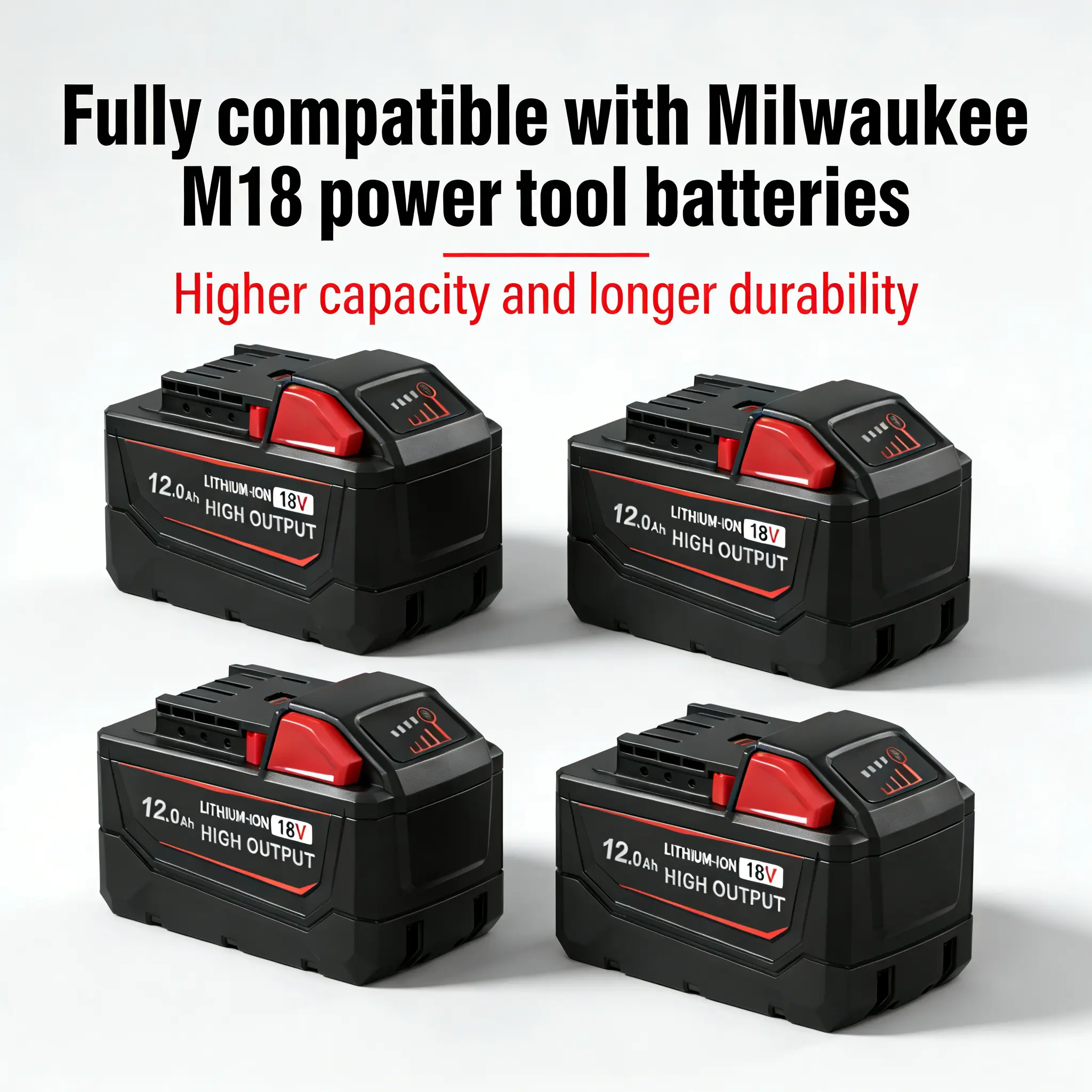 4-Pack 18V Lithium-Ion Cordless Power Tool Batteries, 12.0Ah High-Capacity Replacement with Cells for Milwaukee Tools