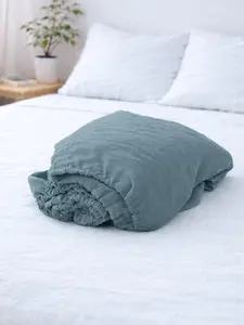 Harbor Blue 100% Flax Linen Fitted Sheet